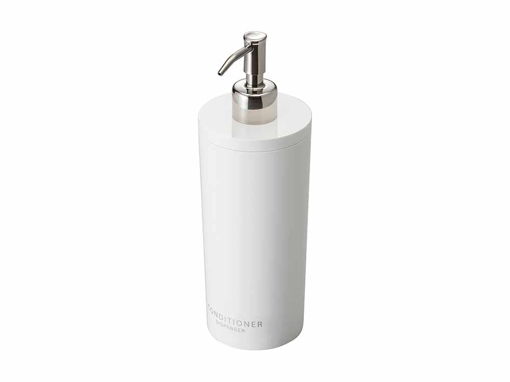 YAMAZAKI/toscaブランドのツーウェイディスペンサー『tower/タワー』、ABS樹脂とステンレス製で500ml容量の丸型デザインのソープディスペンサー